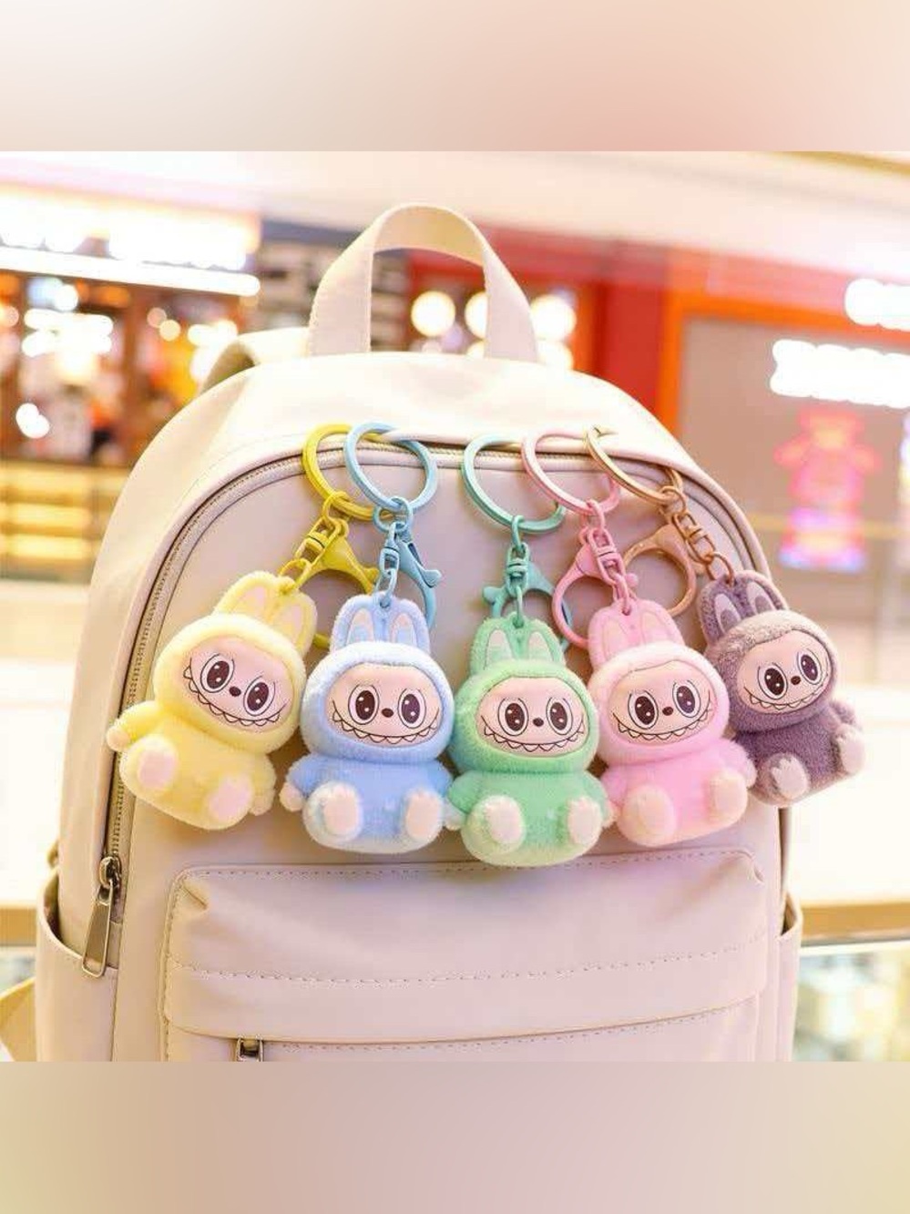Large Fuzzy Labubu Monster Bunny Keychain Bag Charm. Back to School-Not PopMart